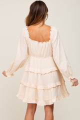 Ivory Smocked Ruffle Tiered Long Sleeve Dress