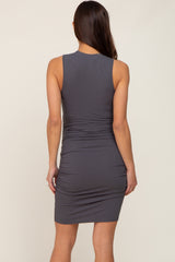 Charcoal Ribbed Ruched Maternity Fitted Dress