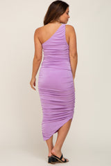 Lavender One Shoulder Ruched Maternity Midi Dress