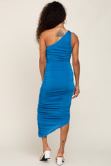 Royal Blue One Shoulder Ruched Midi Dress