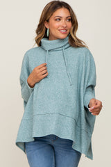 Teal Waffle Knit Turtle Neck Maternity Top