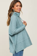 Teal Waffle Knit Turtle Neck Maternity Top