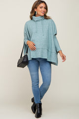 Teal Waffle Knit Turtle Neck Maternity Top