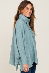 Teal Waffle Knit Turtle Neck Top