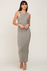 Light Olive Ribbed Racerfront Open Back Maxi Dress