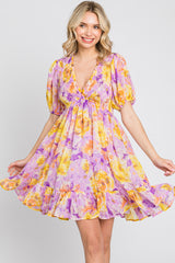 Lavender Floral Deep V-Neck Smocked Maternity Dress