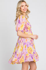 Lavender Floral Deep V-Neck Smocked Dress