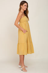 Yellow Smocked Sleeveless Linen Midi Dress