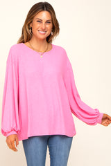 Pink Ribbed Long Sleeve Top