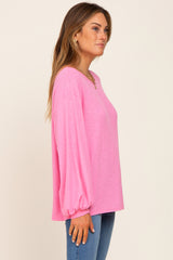 Pink Ribbed Long Sleeve Top