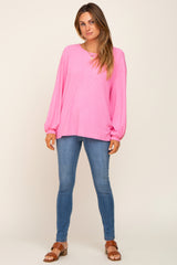 Pink Ribbed Maternity Long Sleeve Top