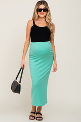 Mint Green Ribbed Maternity Maxi Skirt