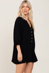 Black Linen Button Front Romper