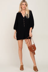 Black Linen Button Front Romper