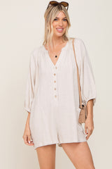 Beige Linen Button Front Maternity Romper