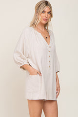 Beige Linen Button Front Romper