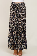 Black Leaf Print Smocked Wide Leg Pants