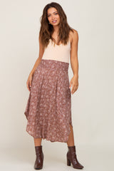 Mauve Floral Smocked Waist Maternity Midi Skirt