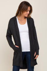 Black Side Slit Hooded Cardigan