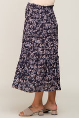 Charcoal Floral Tiered Maternity Midi Skirt