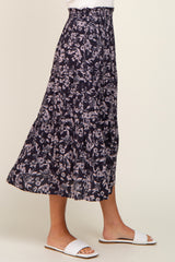 Charcoal Floral Tiered Midi Skirt