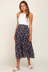 Charcoal Floral Tiered Midi Skirt