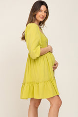 Lime Smocked Button Front Maternity Dress