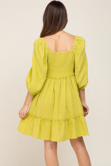 Lime Smocked Button Front Maternity Dress