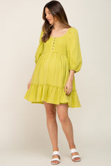 Lime Smocked Button Front Maternity Dress