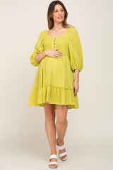 Lime Smocked Button Front Maternity Dress