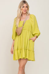 Lime Smocked Button Front Dress