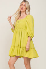 Lime Smocked Button Front Dress