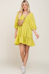 Lime Smocked Button Front Dress