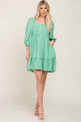 Mint Green Smocked Button Front Dress