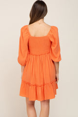 Orange Smocked Button Front Maternity Dress