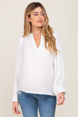 White Long Puff Sleeve Satin Maternity Blouse