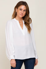 White Long Puff Sleeve Satin Blouse