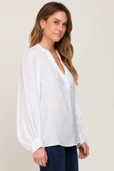 White Long Puff Sleeve Satin Blouse