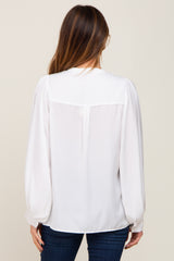 White Long Puff Sleeve Satin Blouse