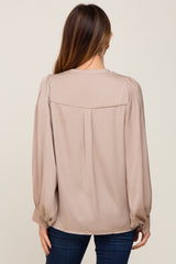 Taupe Long Puff Sleeve Satin Blouse