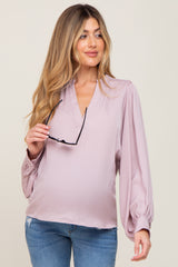 Mauve Long Puff Sleeve Satin Maternity Blouse