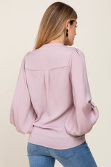 Mauve Long Puff Sleeve Satin Maternity Blouse