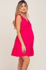 Fuchsia Ruffle Sleeveless Maternity Mini Dress