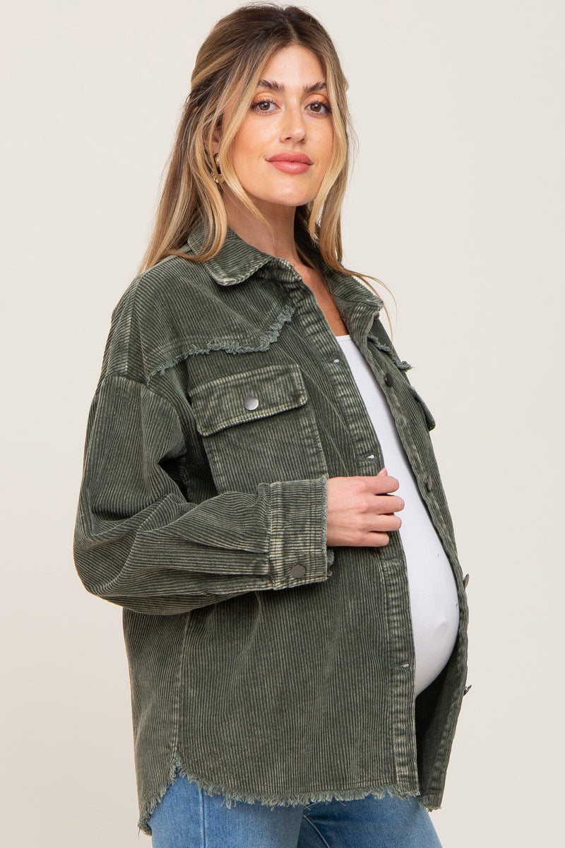 Olive Corduroy Maternity Shirt Jacket– PinkBlush