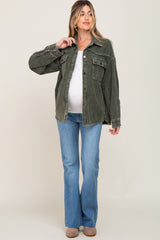 Olive Corduroy Maternity Shirt Jacket