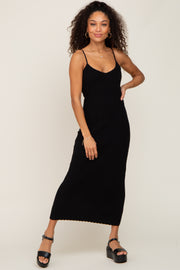 Black Ribbed Sleeveless Midi Dress