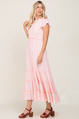 Light Pink Smocked Ruffle Accent Tiered Maxi Dress