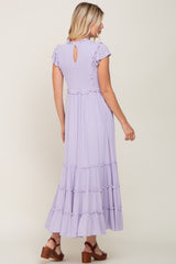 Lavender Smocked Ruffle Accent Tiered Maxi Dress