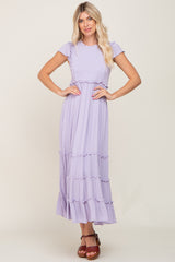 Lavender Smocked Ruffle Accent Tiered Maxi Dress