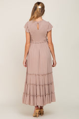 Mocha Smocked Ruffle Accent Tiered Maternity Maxi Dress